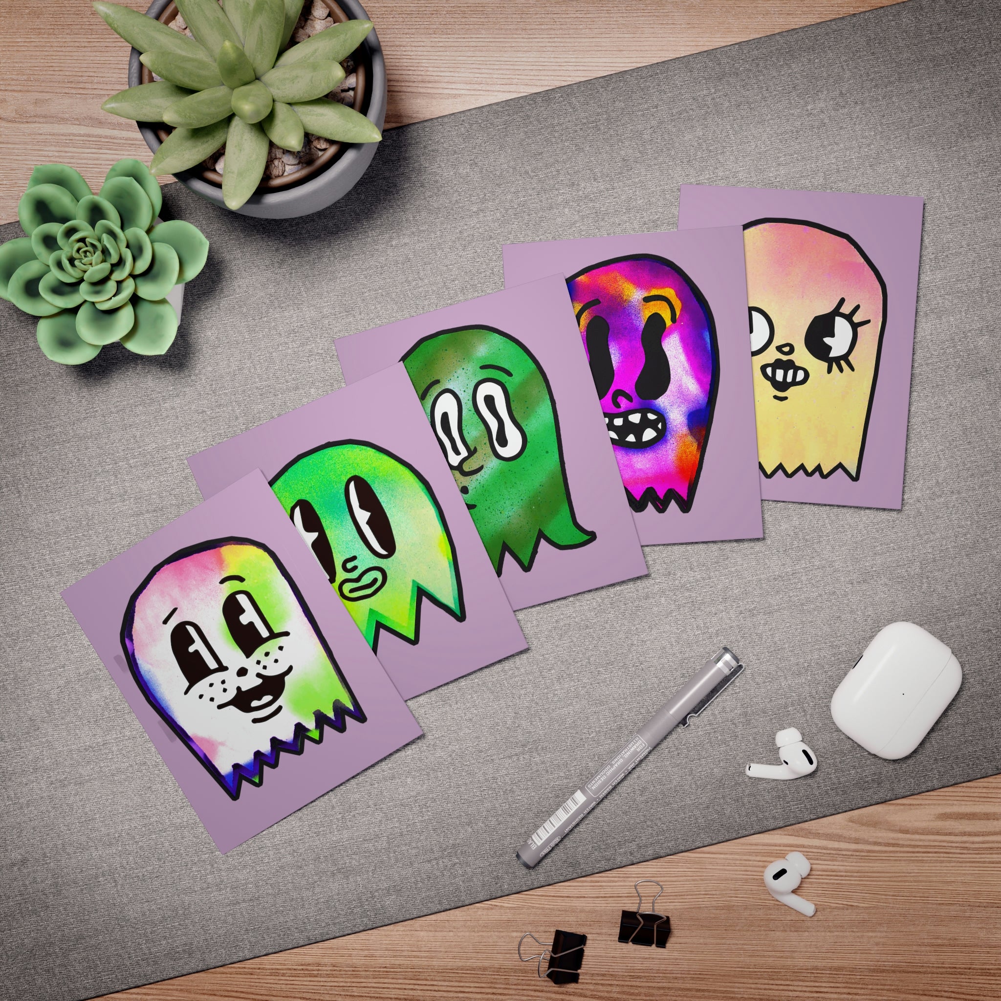 Ghostie in Lavender -  Multi-Design Greeting Cards (5-Pack) w/ Envelopes
